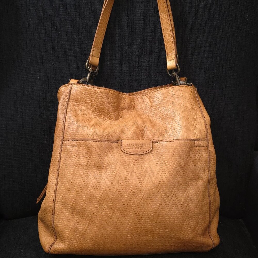 American Leather Co. LennoxTriple-Entry Tan Textured Leather Shoulder Bag